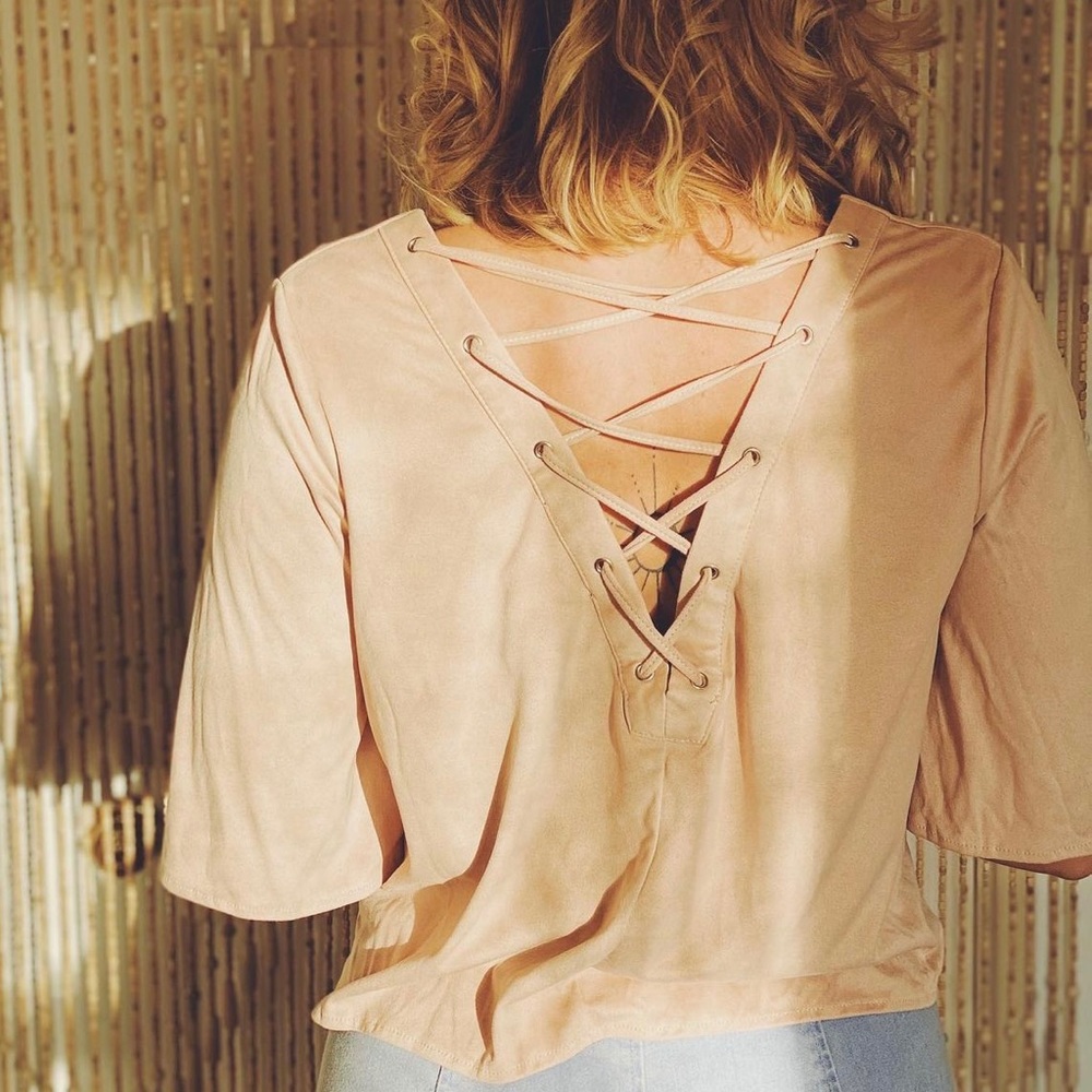 Cross back, Velvet-like, Bell (wide) sleeved top | Size Large